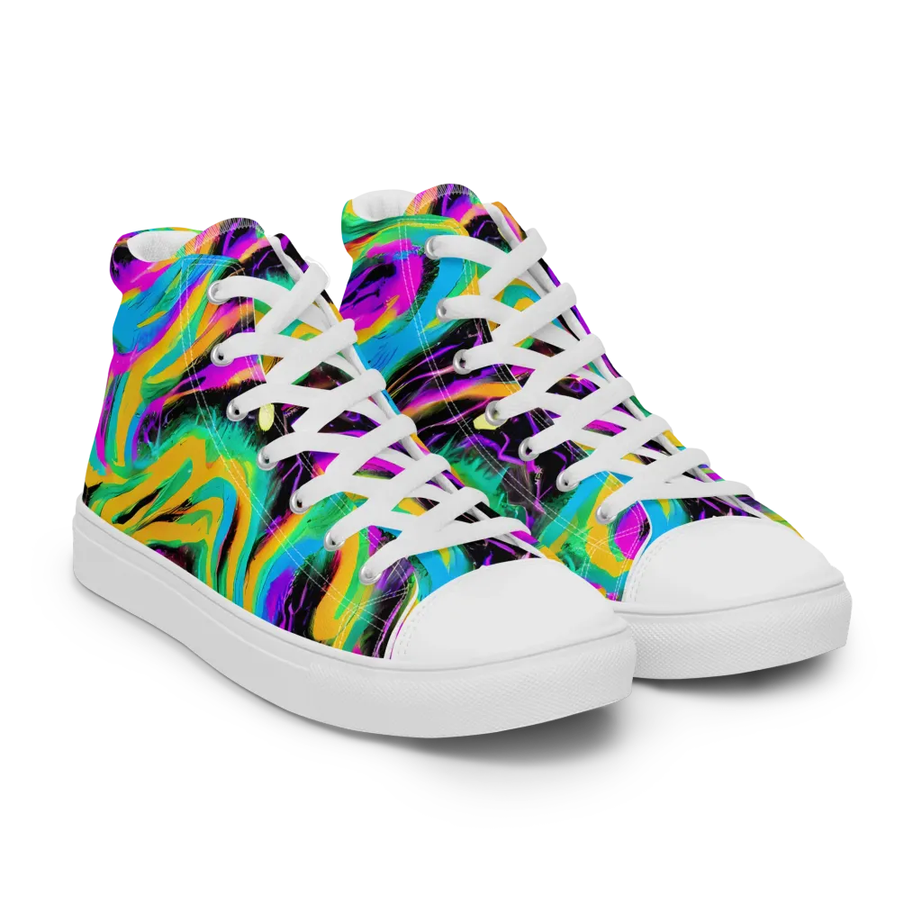 Nightwave Neon on Women's High Top Canvas Shoes — Right Front