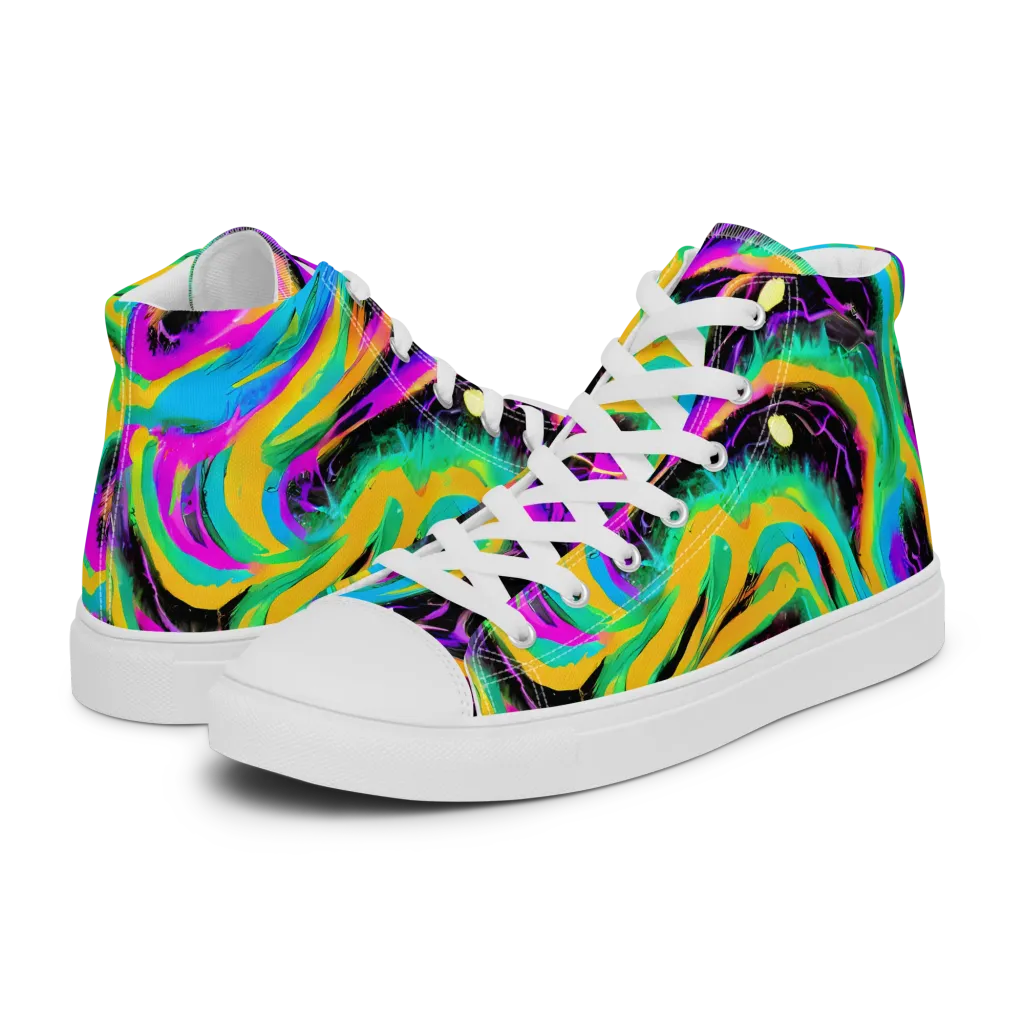 Nightwave Neon on Women's High Top Canvas Shoes — Left