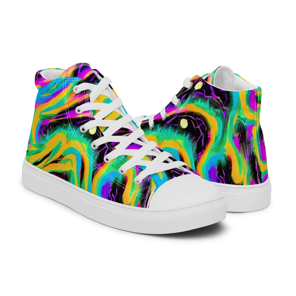 Nightwave Neon on Women's High Top Canvas Shoes — Right