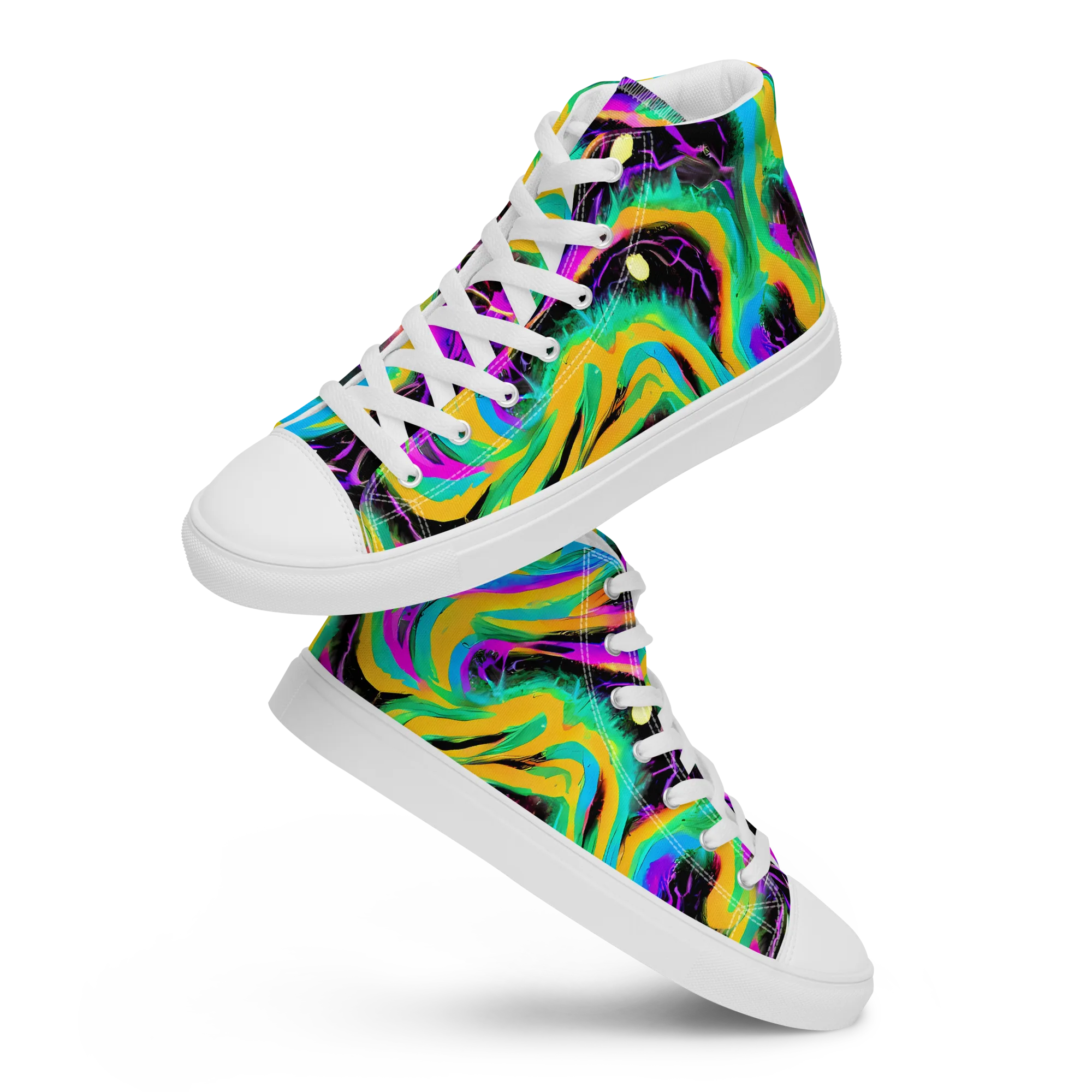 Nightwave Neon on Women's High Top Canvas Shoes — Front