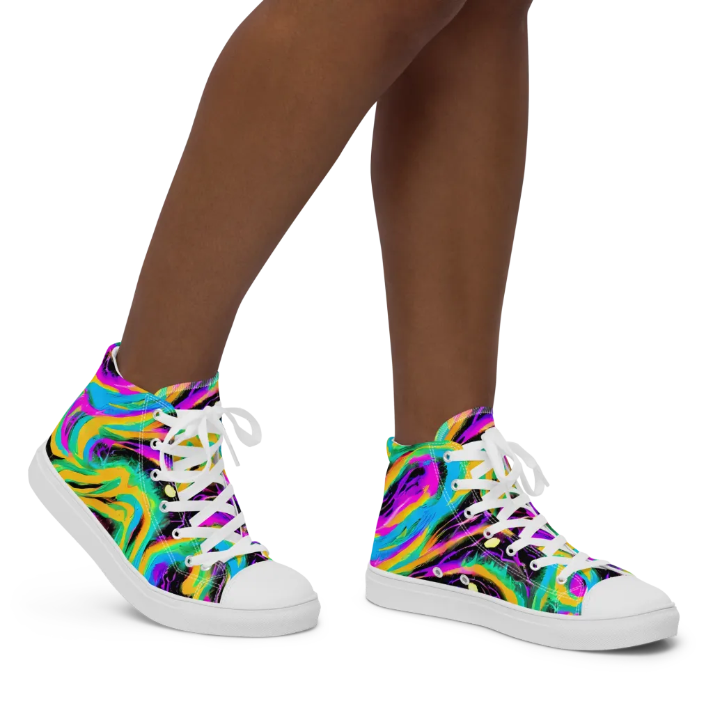 Nightwave Neon on Women's High Top Canvas Shoes — Right