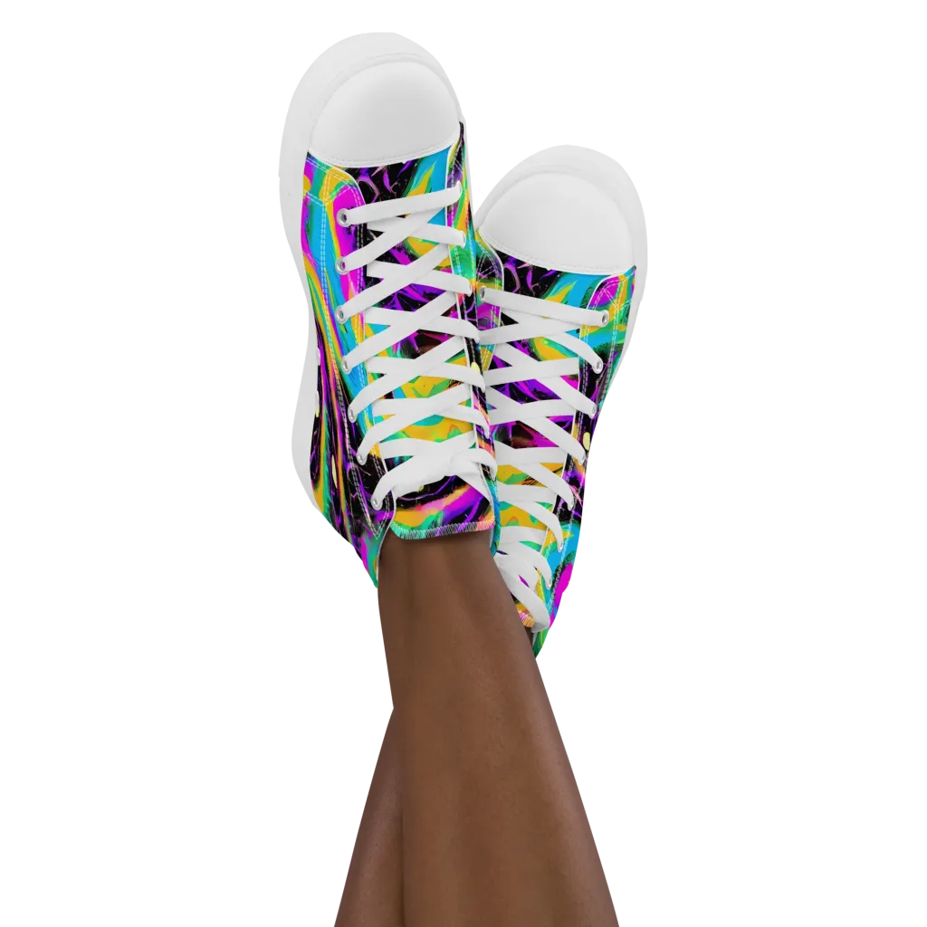 Nightwave Neon on Women's High Top Canvas Shoes — Front