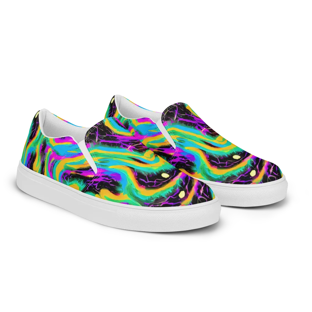 Nightwave Neon on Men's Slip-On Canvas Shoes — Right Front