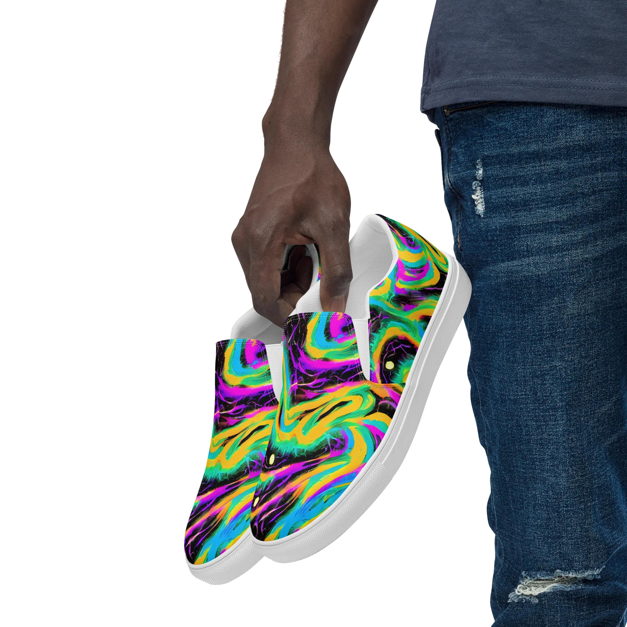 Nightwave Neon on Men's Slip-On Canvas Shoes — Left Front