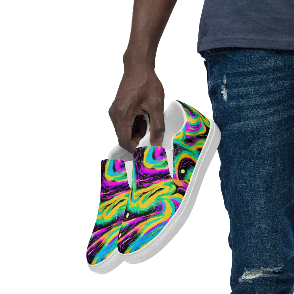 Nightwave Neon on Men's Slip-On Canvas Shoes — Left Front