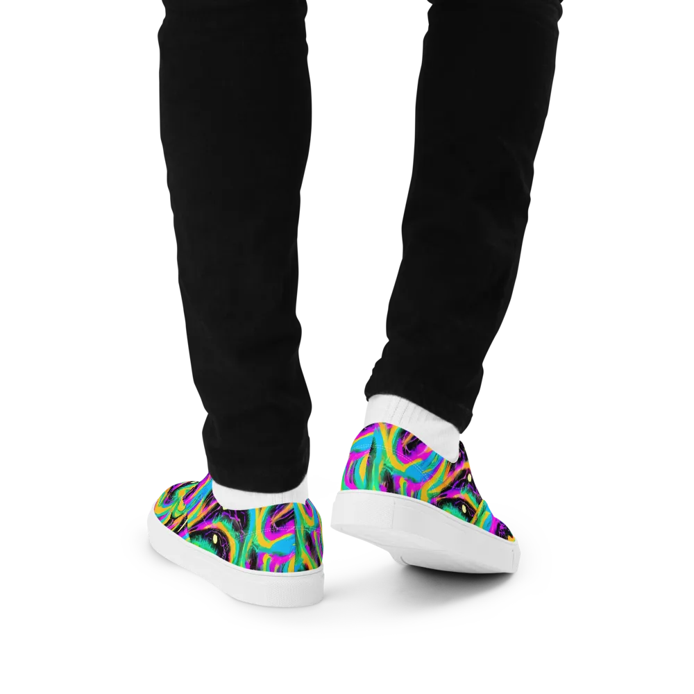 Nightwave Neon on Men's Lace-Up Canvas Shoes — Back