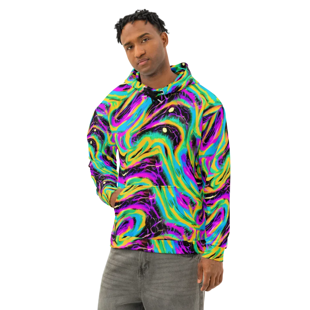 Nightwave Neon on Cotton Hoodie — Left Front