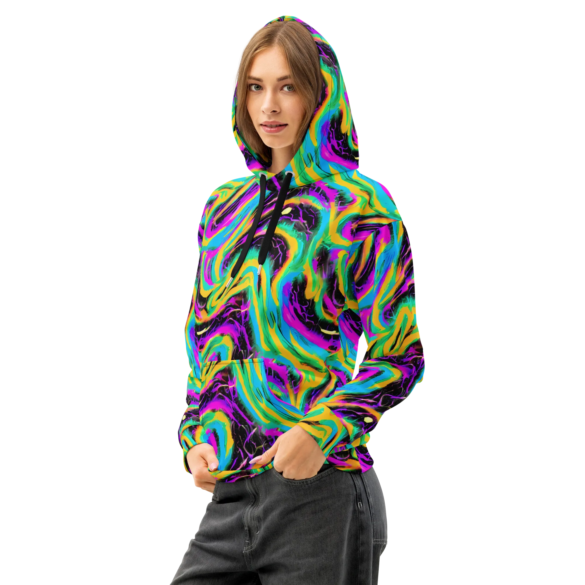 Nightwave Neon on Cotton Hoodie — Left Front