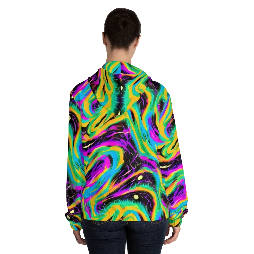 Nightwave Neon on Women's Full-Zip Hoodie — Back On Person