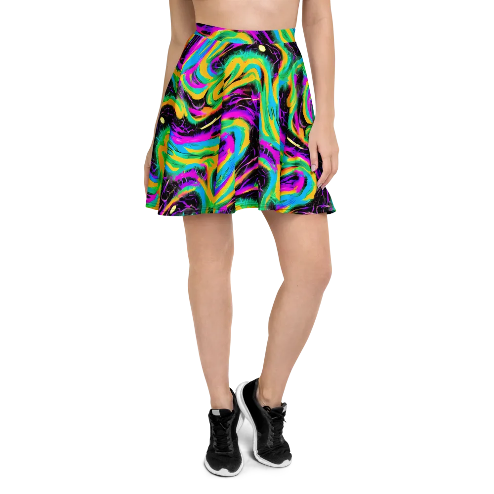 Nightwave Neon on Skater Skirt — Front