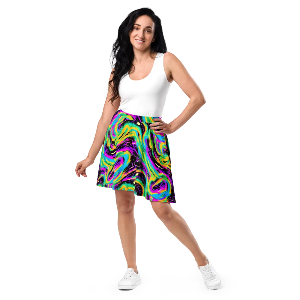 Nightwave Neon on Skater Skirt — Front