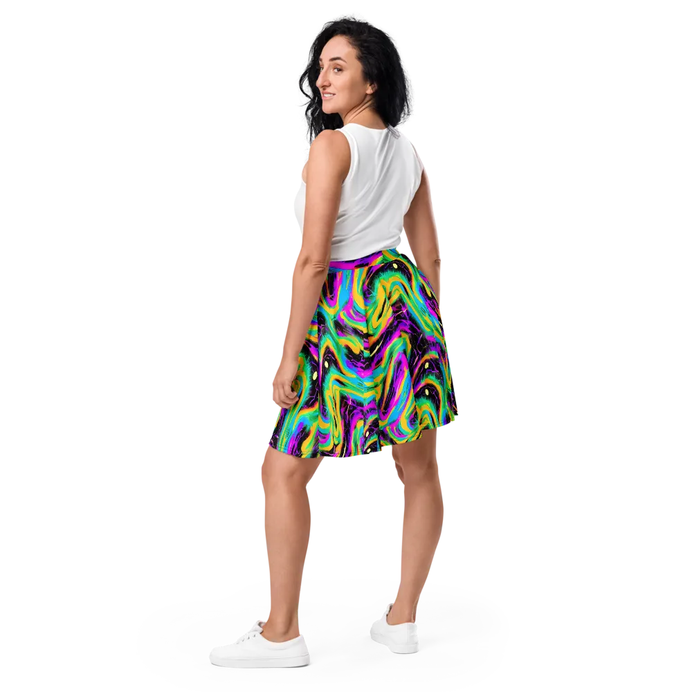 Nightwave Neon on Skater Skirt — Back