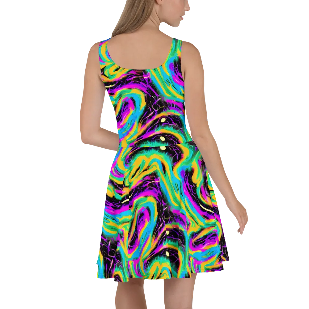 Nightwave Neon on Skater Dress — Back