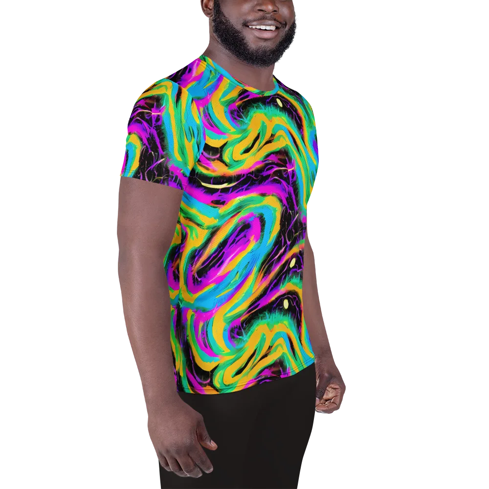 Nightwave Neon on Men's Athletic T-Shirt — Right