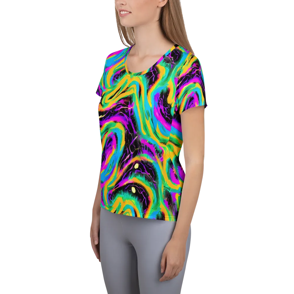 Nightwave Neon on Women's Athletic T-Shirt — Left