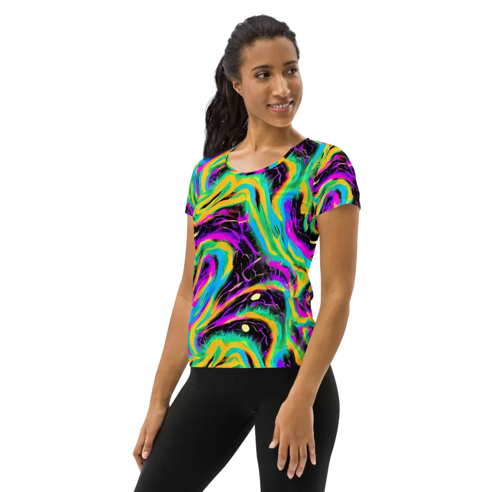 Nightwave Neon on Women's Athletic T-Shirt — Left