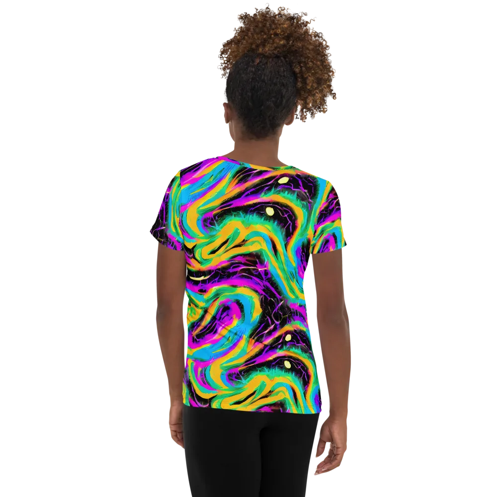 Nightwave Neon on Women's Athletic T-Shirt — Back