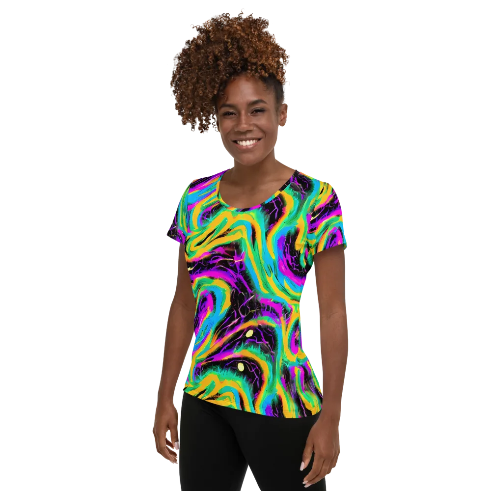 Nightwave Neon on Women's Athletic T-Shirt — Left