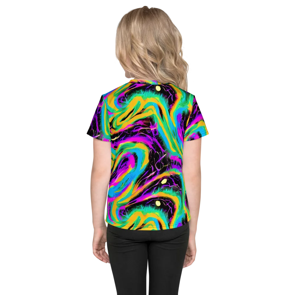Nightwave Neon on Kids Crew Neck T-Shirt — Back