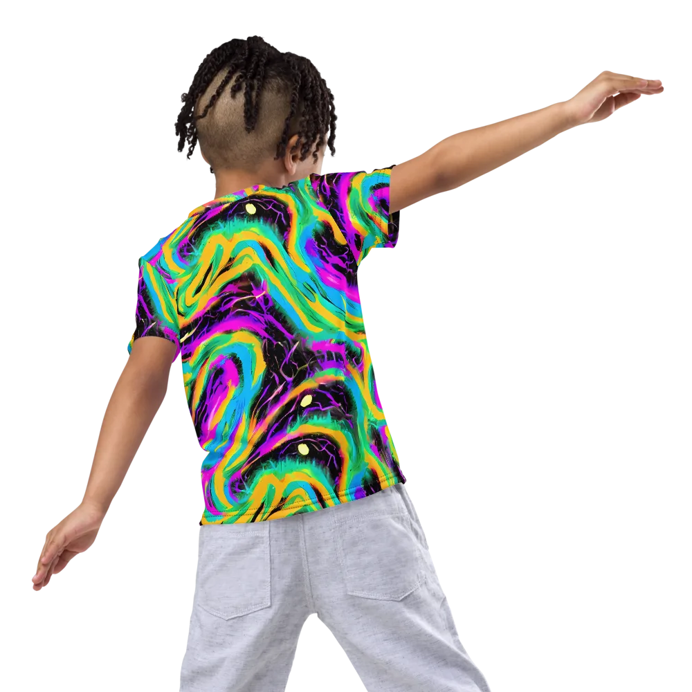Nightwave Neon on Kids Crew Neck T-Shirt — Back