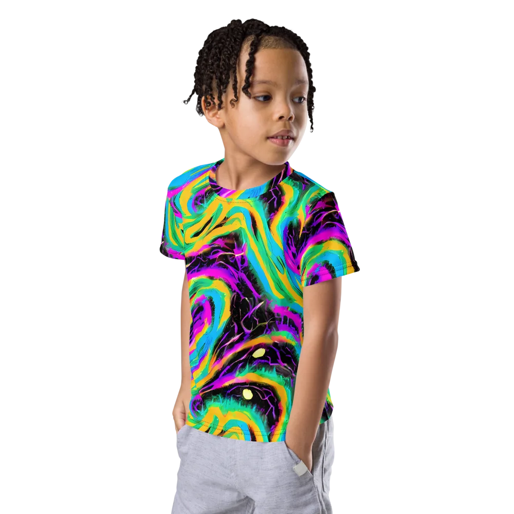 Nightwave Neon on Kids Crew Neck T-Shirt — Left Front