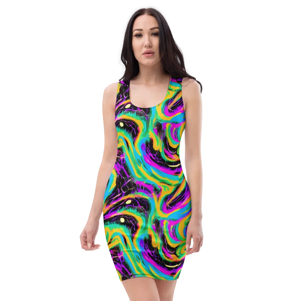 Nightwave Neon on Bodycon Dress — Front