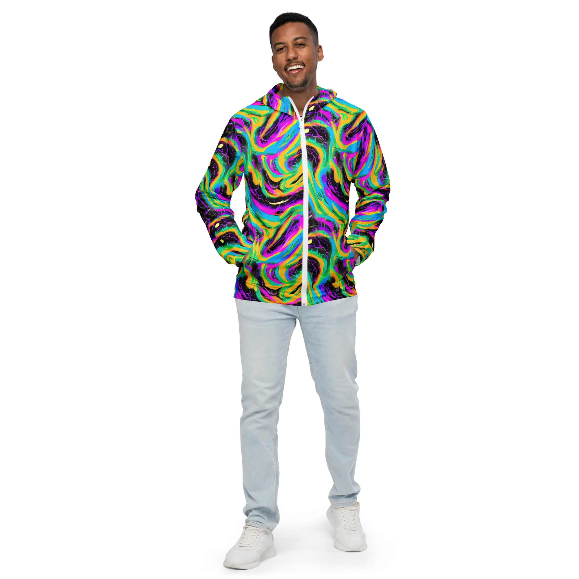 Nightwave Neon on Men's Windbreaker — Front