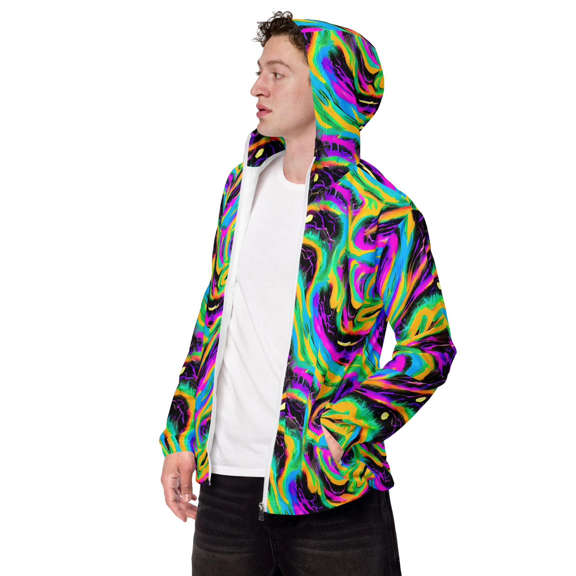 Nightwave Neon on Men's Windbreaker — Left Front