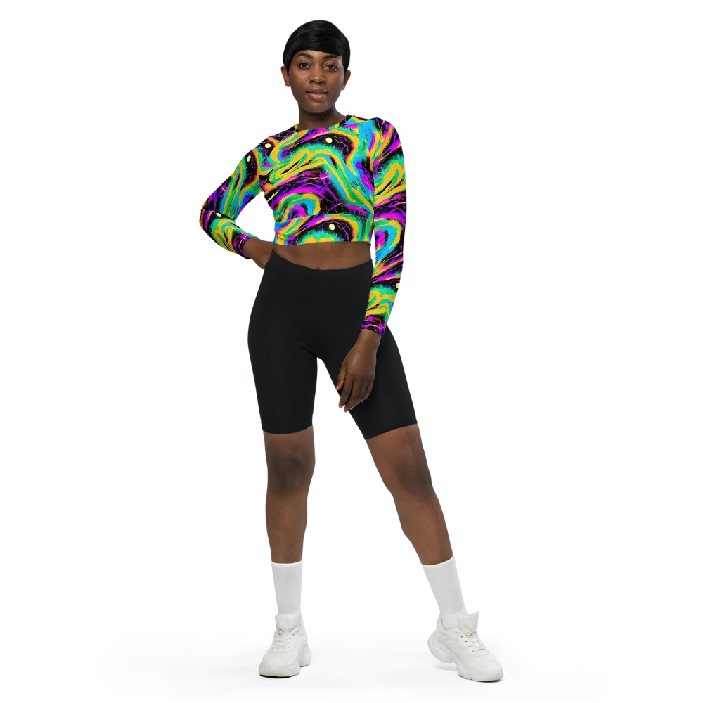 Nightwave Neon on Long Sleeve Crop Top — Front