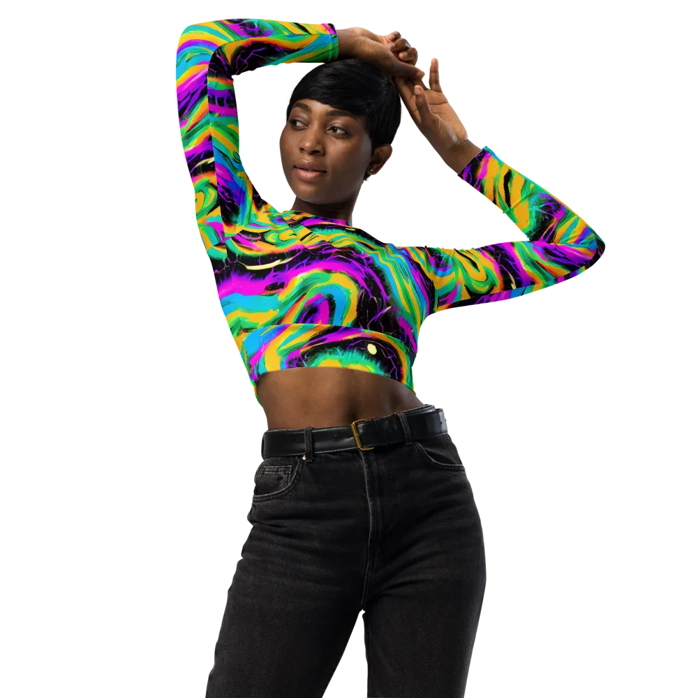 Nightwave Neon on Long Sleeve Crop Top — Front