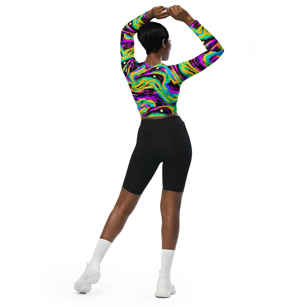 Nightwave Neon on Long Sleeve Crop Top — Back