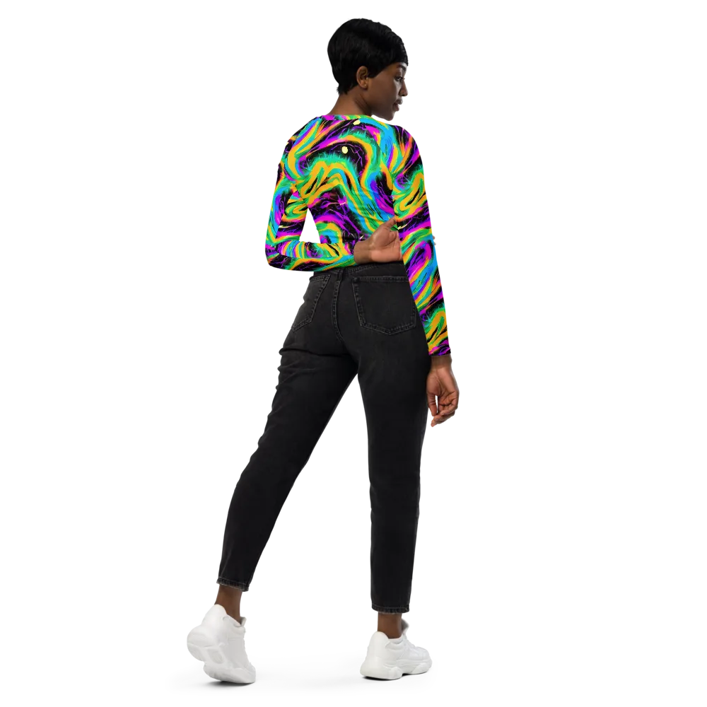 Nightwave Neon on Long Sleeve Crop Top — Right Back