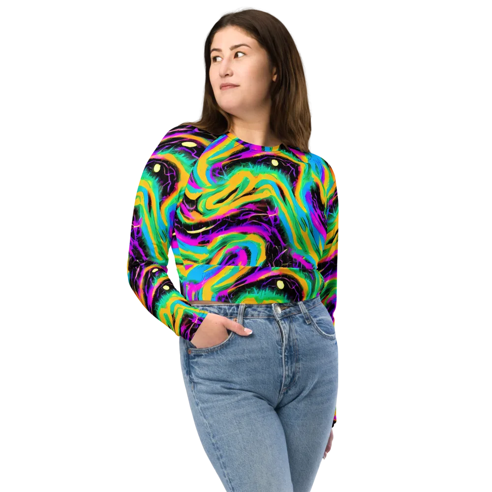 Nightwave Neon on Long Sleeve Crop Top — Front