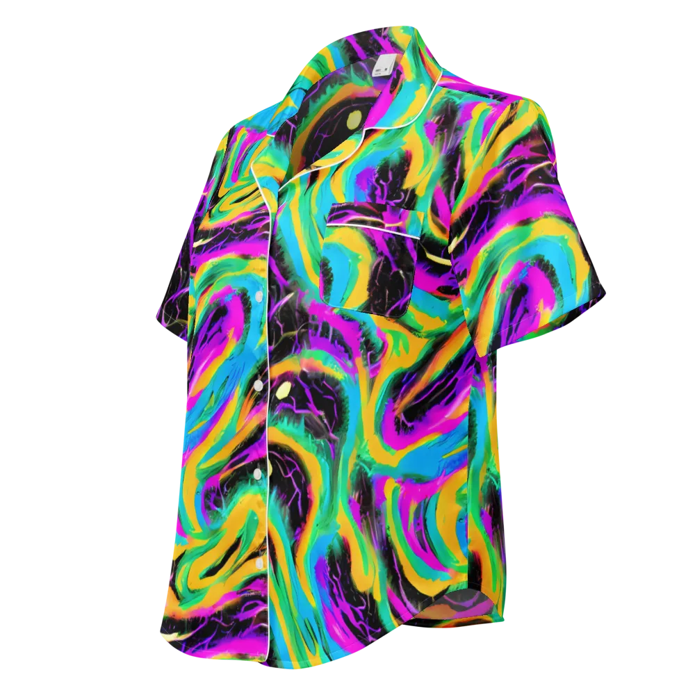 Nightwave Neon on Women's Short Sleeve Pajama Top — Left Front
