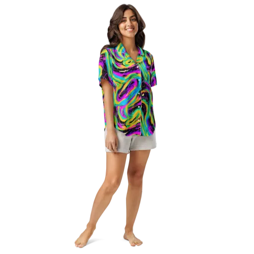 Nightwave Neon on a Women's Short Sleeve Pajama Top