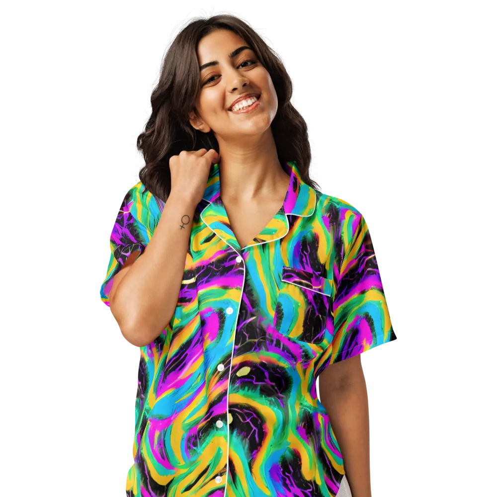 Nightwave Neon on Women's Short Sleeve Pajama Top — Front