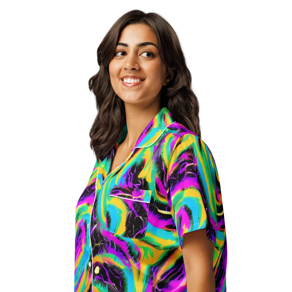 Nightwave Neon on Women's Short Sleeve Pajama Top — Left Front