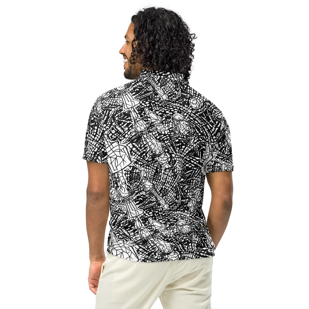 Obsidian Static on Men's Slim Fit Polo Shirt — Back