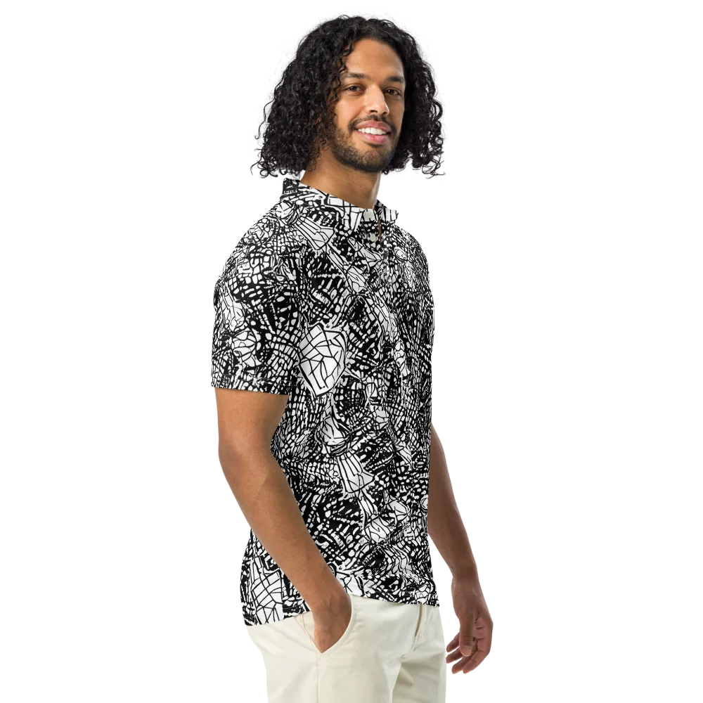 Obsidian Static on Men's Slim Fit Polo Shirt — Right Front