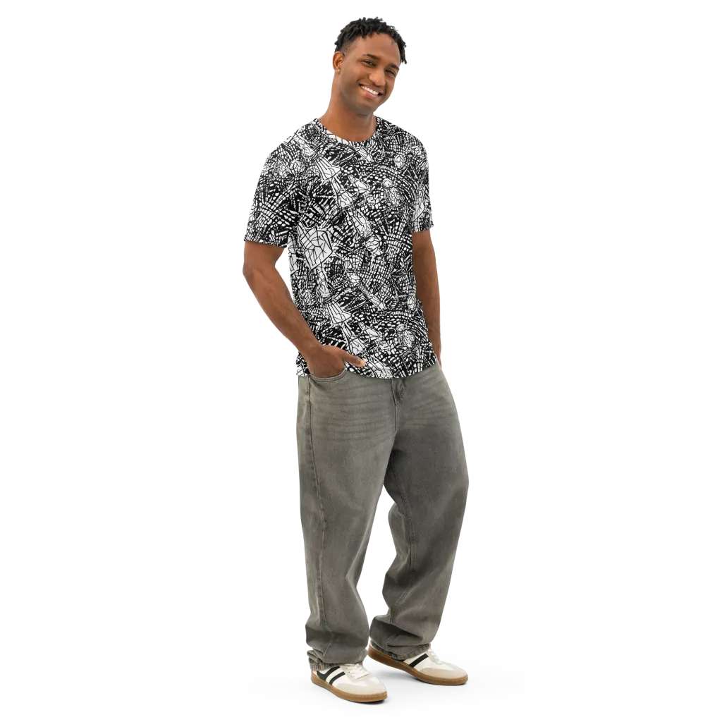Obsidian Static on Men's Cotton Crew Neck T-Shirt — Right Front