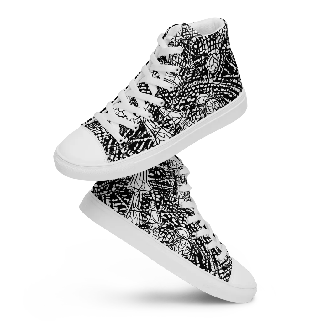 Obsidian Static on Men's High Top Canvas Shoes — Front