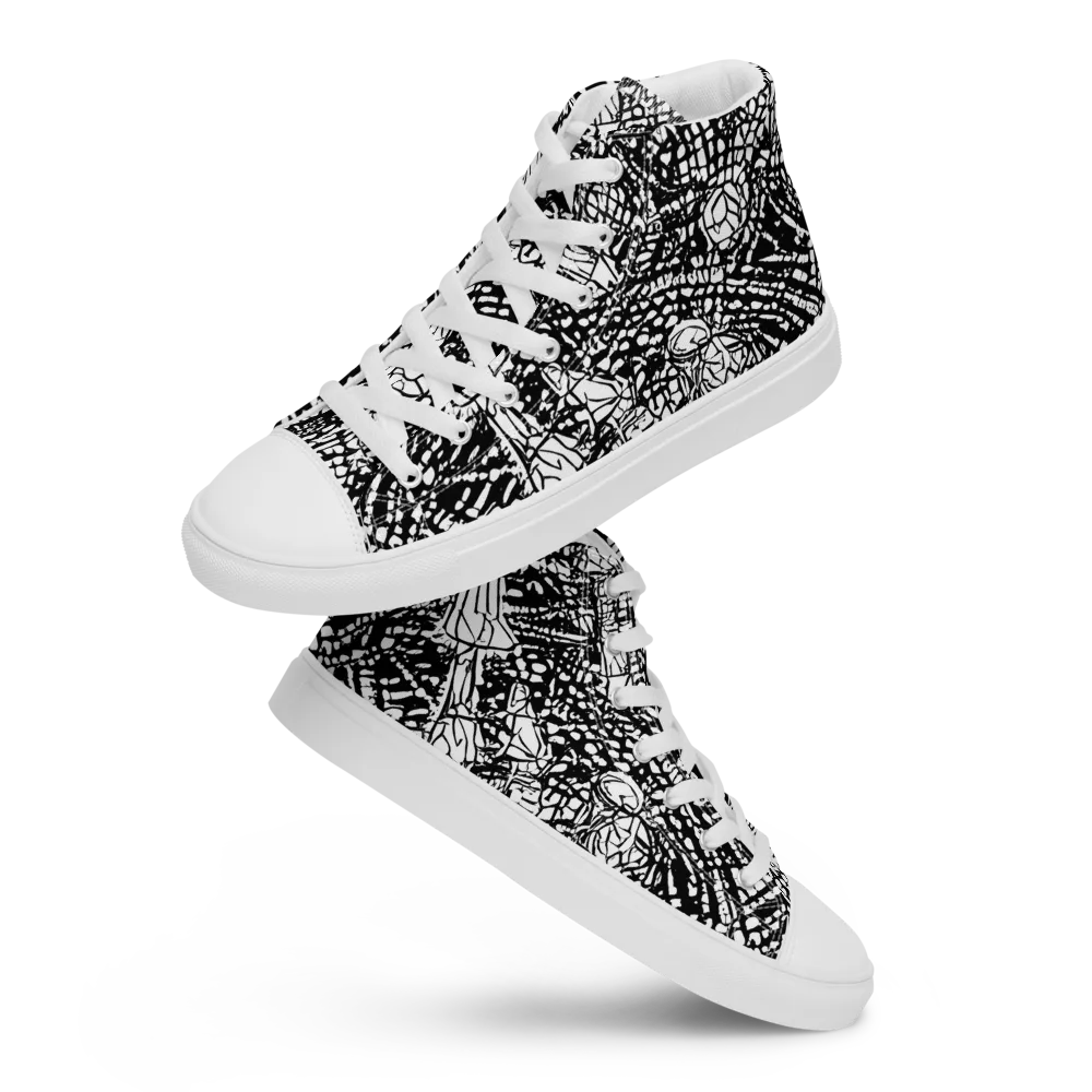 Obsidian Static on Women's High Top Canvas Shoes — Front