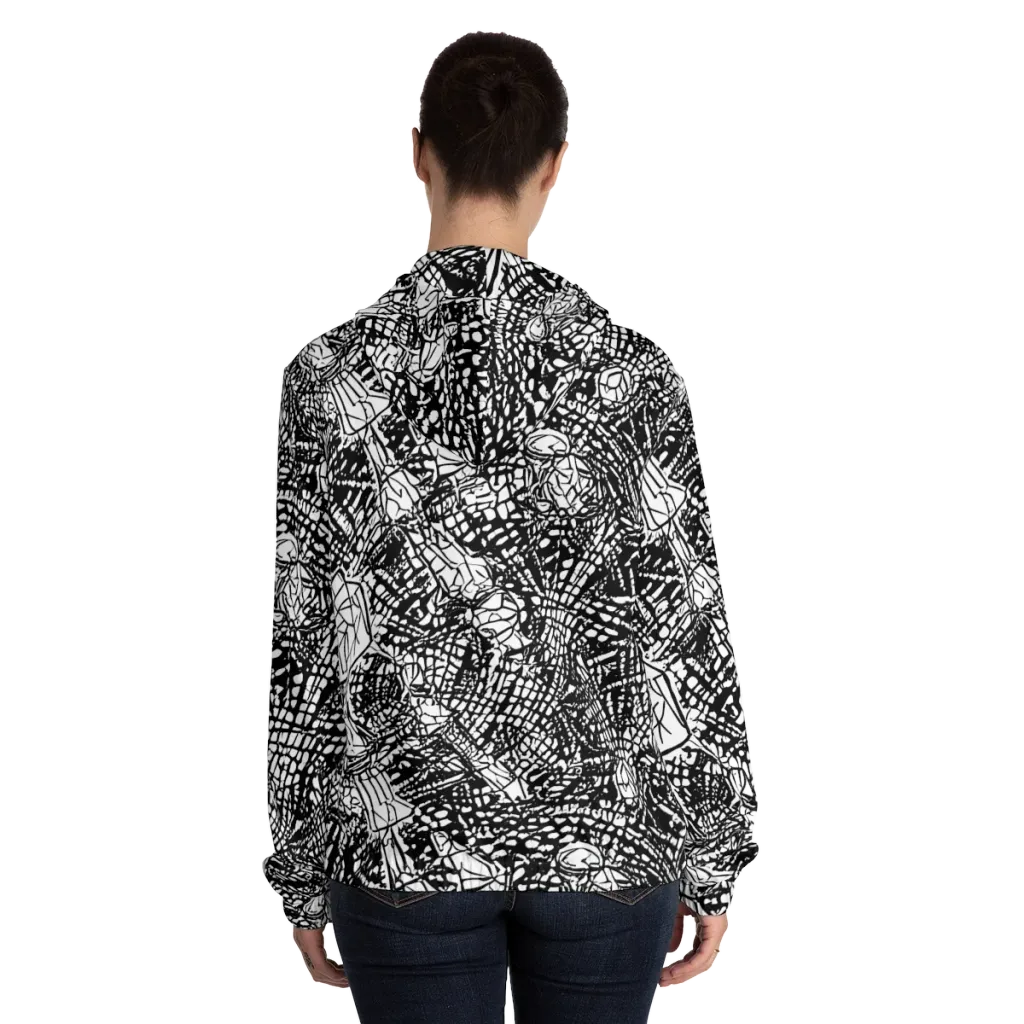 Obsidian Static on Women's Full-Zip Hoodie — Back On Person