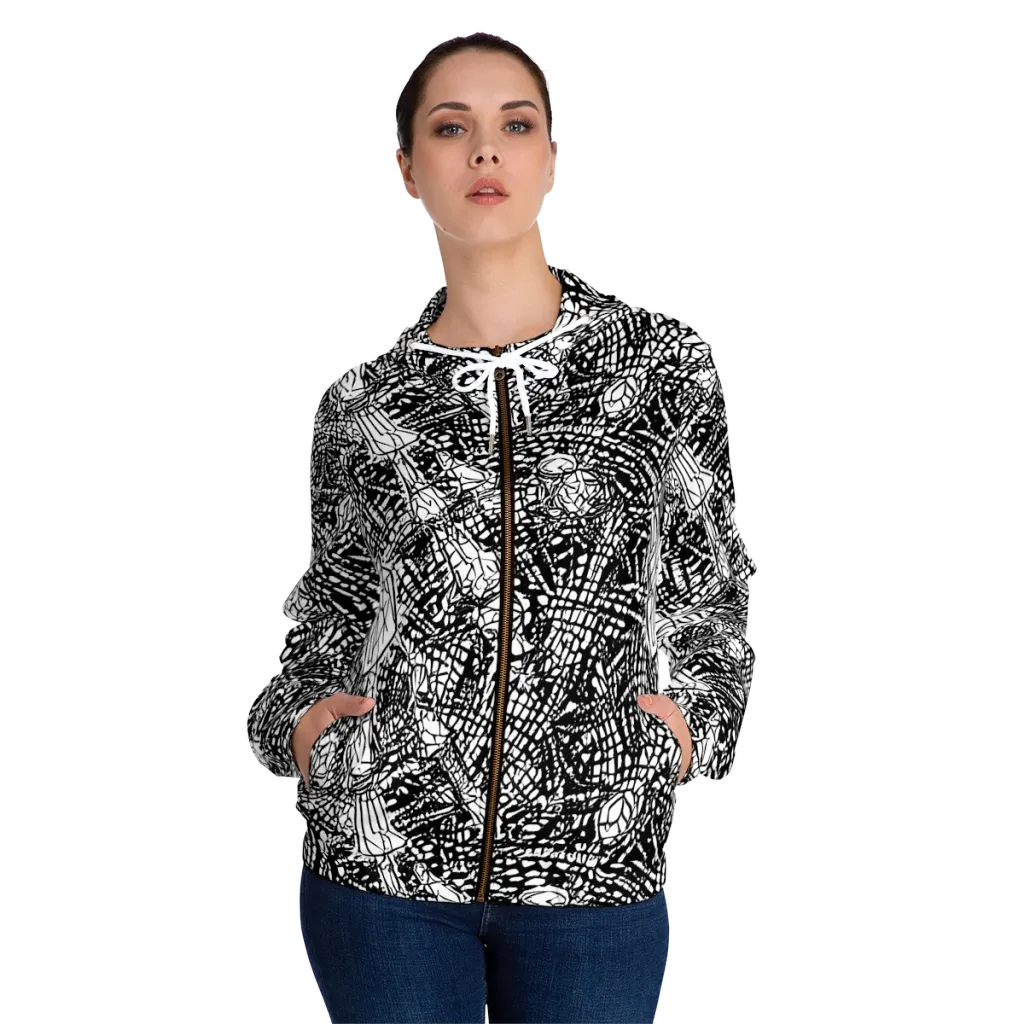 Obsidian Static on Women's Full-Zip Hoodie — Front On Person