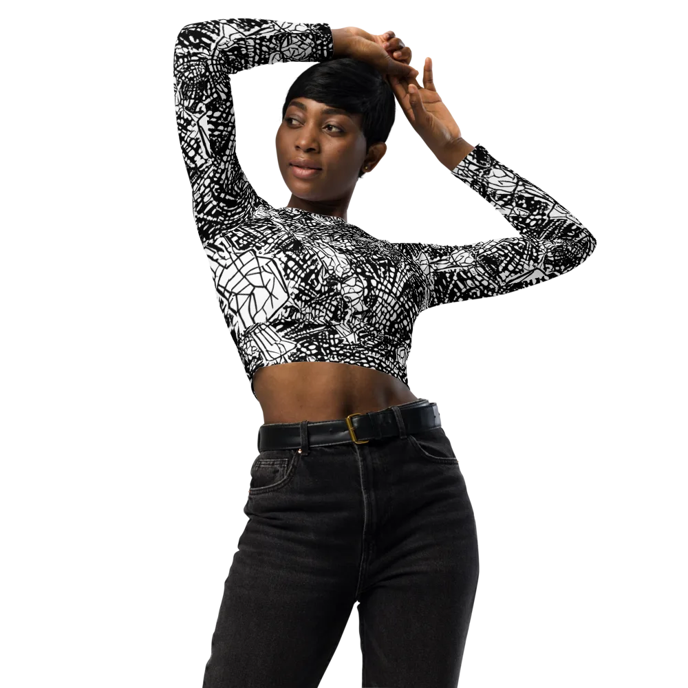 Obsidian Static on Long Sleeve Crop Top — Front