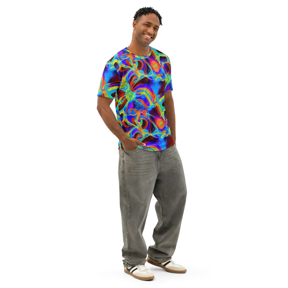 Sunburst Current on Men's Cotton Crew Neck T-Shirt — Right Front