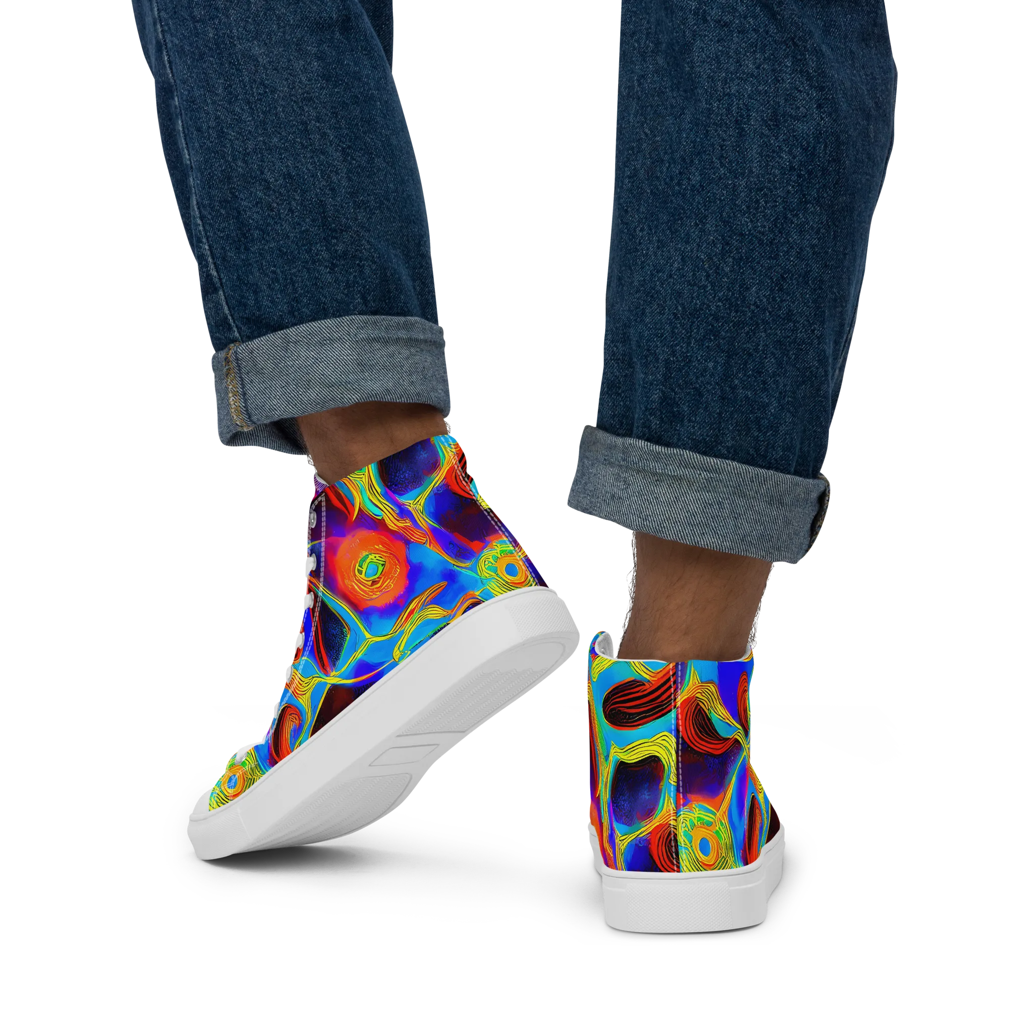 Sunburst Current on Men's High Top Canvas Shoes — Back
