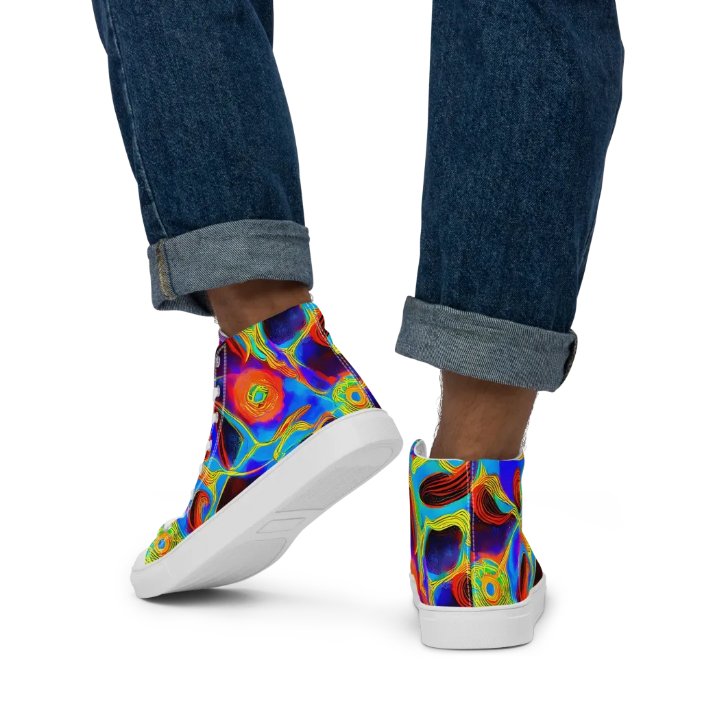Sunburst Current on Men's High Top Canvas Shoes — Back