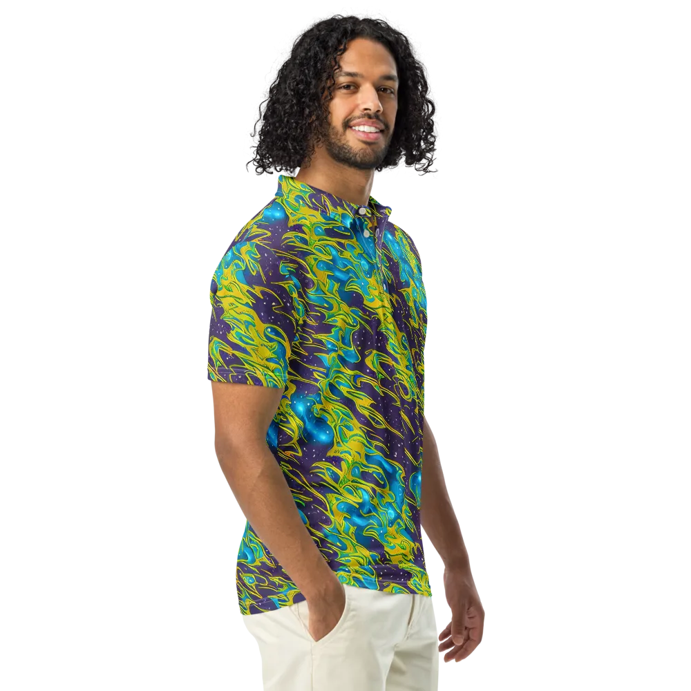 Aqua Eclipse on Men's Slim Fit Polo Shirt — Right Front