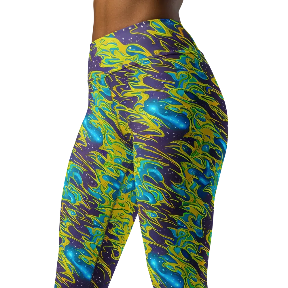 Aqua Eclipse on Yoga Leggings — Left Front